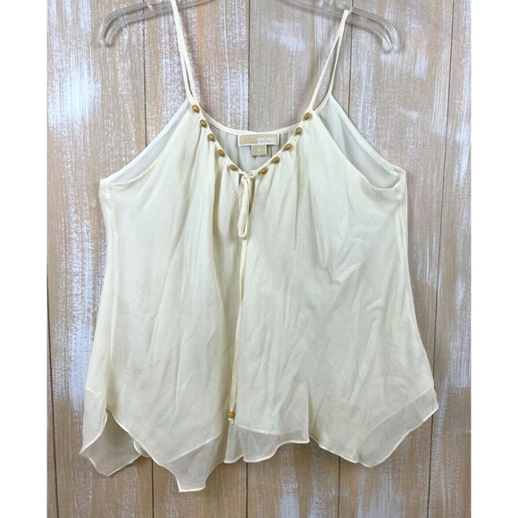 Michael Kors Ivory Crepe Silk Blend Handerkerchief Boho Cami with Beads Size 12 - Picture 1 of 11